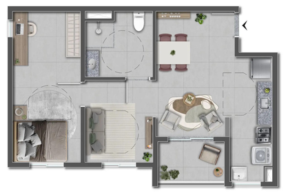Planta 03 - 1 dorm 53,99m�