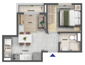 Planta 01 - 1 dorm 30,55m²