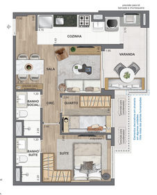 Planta 13 - 2 dorm 54,72m²