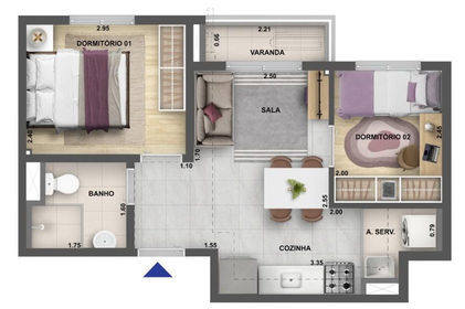 Planta 03 - 2 dorm 36,21m²