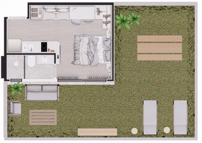 Planta 06 - 1 dorm 71,70m� - garden
