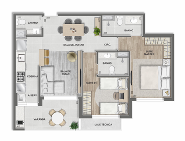 Planta 04 - 2 dorm 73,59m�