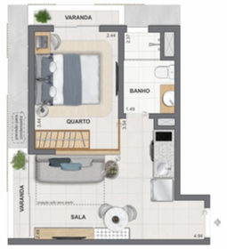 Planta 03 - 1 dorm 35,75m� - studio