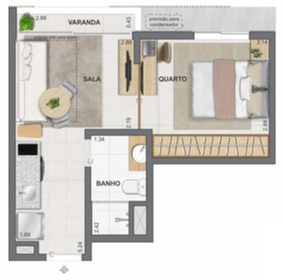 Planta 02 - 1 dorm 31,91m� - studio