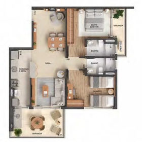 Planta 01 - 2 dorm 86,76m²