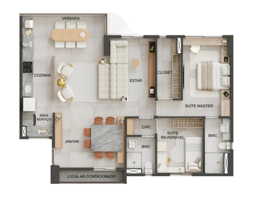Planta 08 - 2 dorm 86m² - opção 1