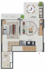 Planta 21 - 1 dorm 73,42m² - cobertura duplex - inferior