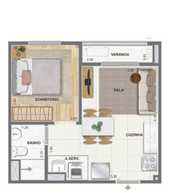 Planta 01 - 1 dorm 31,28m� - studio