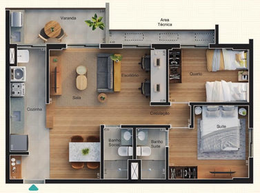 Planta 05 - 2 dorm 67,53m� - op��o