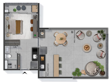 Planta 02 - 1 dorm 55,57m² - garden