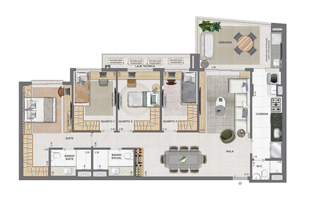 Planta 01 - 4 dorm 118,91m²
