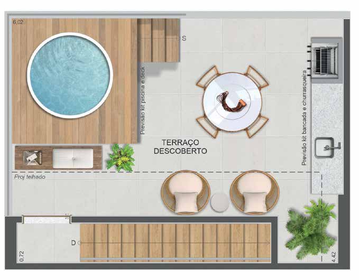 Planta 22 - 1 dorm 73,42m² - cobertura duplex - superior