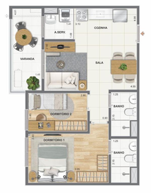 Planta 08 - 2 dorm 52,82m²