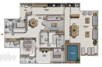 Planta 06 - 4 dorm 190,50m² - cobertura horizontal