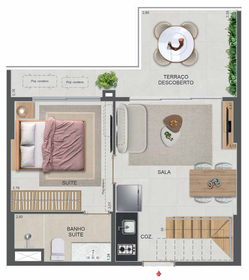 Planta 17 - 1 dorm 71,77m² - cobertura duplex - inferior