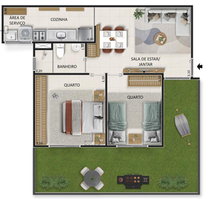 Planta 02 - 2 dorm 63,12m² - garden