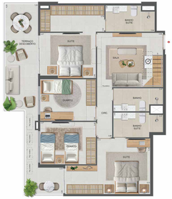 Planta 71 - 4 dorm 183,67m² - cobertura duplex - inferior