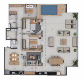 Planta 08 - 3 dorm 147,51m² - cobertura horizontal