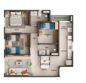 Planta 05 - 3 dorm 66m²