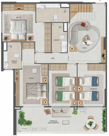 Planta 83 - 4 dorm 194,26m² - cobertura duplex - inferior