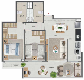 Planta 23 - 2 dorm 73,42m²