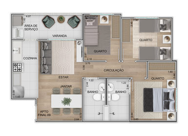Planta 02 - 3 dorm 58,64m�