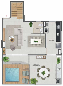 Planta 64 - 4 dorm 175,60m² - cobertura duplex - superior