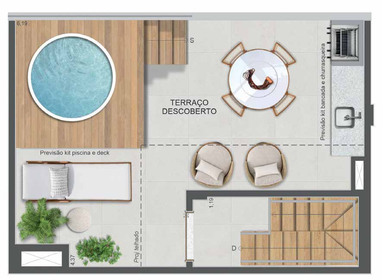 Planta 18 - 1 dorm 71,77m² - cobertura duplex - superior