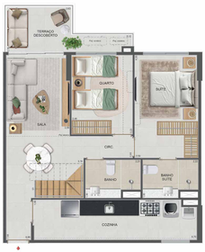 Planta 45 - 2 dorm 135,58m² - cobertura duplex - inferior