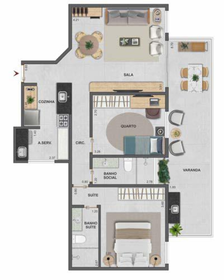 Planta 01 - 2 dorm 82,62m²