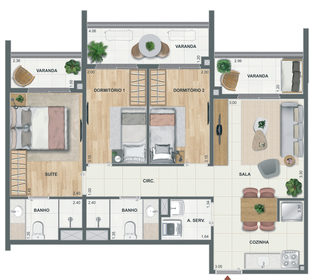 Planta 08 - 3 dorm 71,64m²