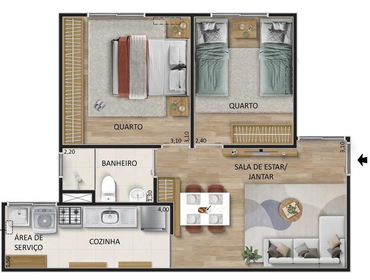 Planta 01 - 2 dorm 42,78m²
