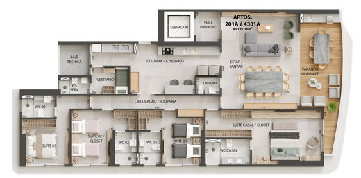 Planta 04 - 4 dorm 191,16m²