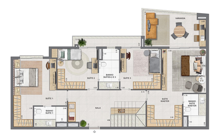 Planta 06 - 4 dorm 234,91m² - cobertura duplex - inferior