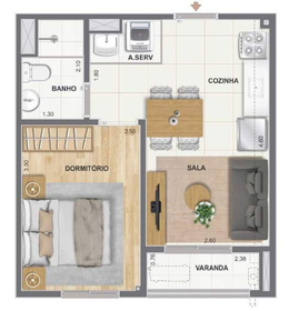 Planta 02 - 1 dorm 31,66m�