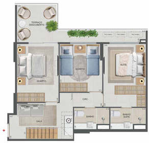 Planta 43 - 3 dorm 113,51m² - cobertura duplex - inferior