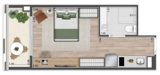 Planta 02 studio 28 m²