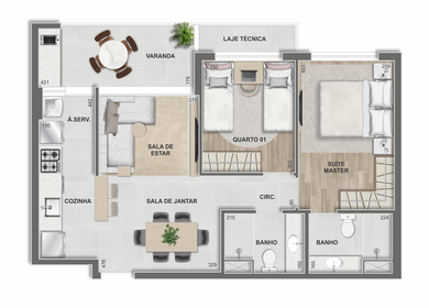 Planta 01 - 2 dorm 66,22m�