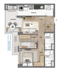Planta 11 - 2 dorm 54,30m²