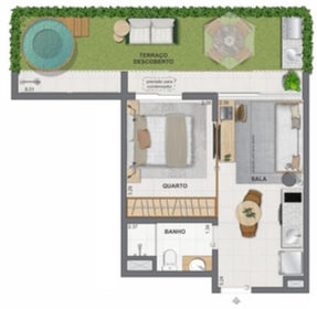 Planta 05 - 1 dorm 47,18m� - garden