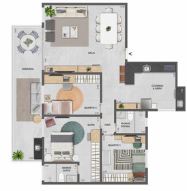 Planta 03 - 3 dorm 103,84m²