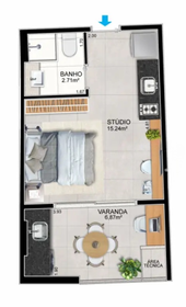 Planta 01 - 1 dorm 28,05m² - studio