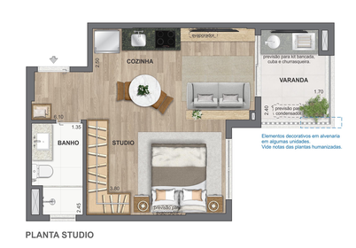 Planta 08 - 1 dorm 35,81m² - studio - opção