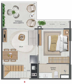 Planta 09 - 1 dorm 70,51m² - cobertura duplex - inferior