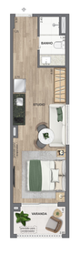 Planta 03 - 1 dorm 33,43m² - studio
