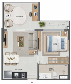 Planta 05 - 1 dorm 41,61m²