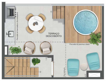 Planta 14 - 1 dorm 71,37m² - cobertura duplex - superior