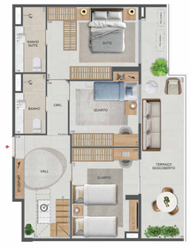 Planta 57 - 3 dorm 148,78m² - cobertura duplex - inferior