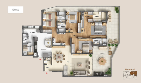 Planta 05 - 4 dorm 461m� - cobertura duplex - inferior