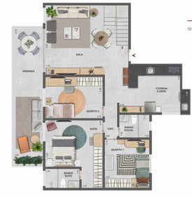 Planta 08 - 4 dorm 207,68m² - cobertura duplex - inferior